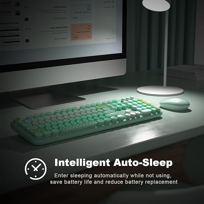 MOFII Wireless Keyboard and Mouse Combo - Pale Green Full Sized Plug and Play Colorful Computer Keyboards - 104 Keys Round Keycap USB 2.4G Cute Keyboard for Windows/Laptop/Mac/Desktop/PC