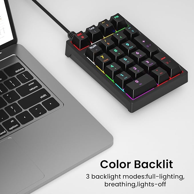 Gurjot Number Pad, Mechanical USB Wired Numeric Keypad with Color Backlit 21 Key Numpad for Laptop Desktop Computer PC Black (Blue Switches)