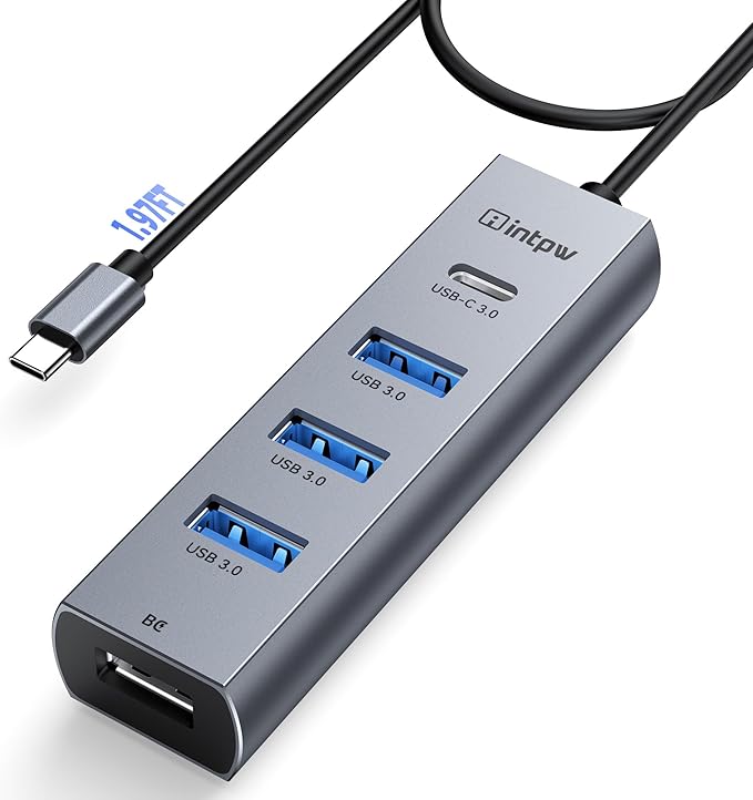 USB C to USB A Hub Splitter 5 Ports with BC Charging Aluminum Thunderbolt to USB C Hub Multiport Adapter USB 3.0 5Gbps Type C Hub Extender for Laptop Mac iPad PC Surface XPS and More(1.97FT5in1)