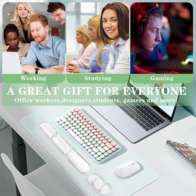 Keyboard and Mouse Wrist Rest, Silicone Gel Ergonomic Mouse Pad with Wrist Rest Set, Gaming Mousepad Arm Cushion Support for Computer Office Desk Accessories (Clear Gel White Set - 2)