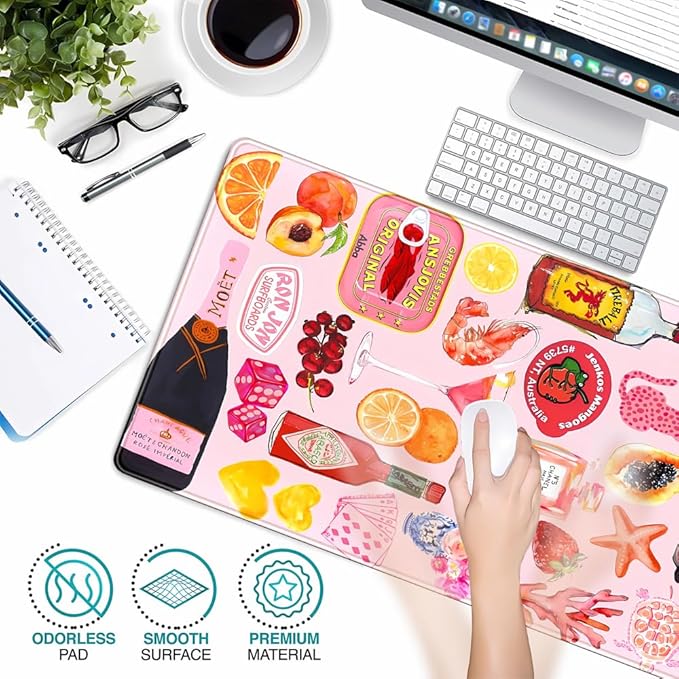 Pink Cute Desk Mat Kawaii Aesthetic Keyboard Pad, Holiday Style Deskpad Mat Gaming Large Mouse Pads for Desk, Large Mouse Pad Strawberry Desk Mat Accessories for Women Desk Decor 31.5" X 15.7"