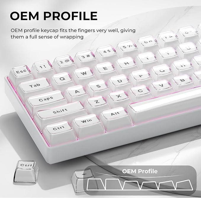 XVX White Crystal Jelly Keycaps, Clear Translucent Keyboard Keycaps OEM Profile Keycap Set Compatible with 61/68/84/87/98/100 ANSI Layout MX Switches Mechanical Keyboard