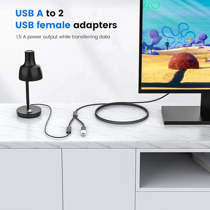 MOGOOD Dual USB 2.0 Power Cord Extension - USB A Splitter for Laptop/Mac/Car