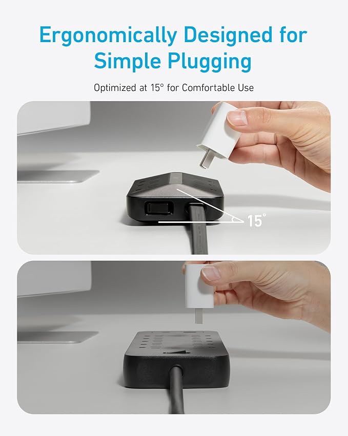 Anker 300J Flat Plug 10-in-1 Ultra Thin Power Strip with 6 AC, 2 USB-A & 2 USB-C Ports, Extension Cord, Desk Charging Station for Home, Office, College, Dorm, 5 Feet, Black (Pack of 2)