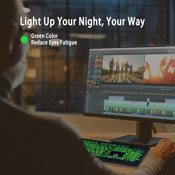 Large Print Backlit Keyboard, Wired Lighted Computer Keyboards with 7-Color Backlight, Light Up Oversize Letter Keys, Foldable Stands, USB Quiet Keyboard for PC, Windows, Laptop (Colorful Backlit)