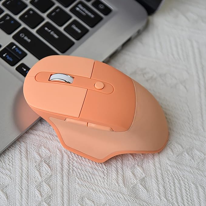 Lomiluskr Ergonomic 2.4G & Bluetooth Dual Mode Wireless Mouse with PU Cover, Soundless Keys, Candy Colors, Compatible with Notebook, PC, Tablet, Smartphone (Orange)