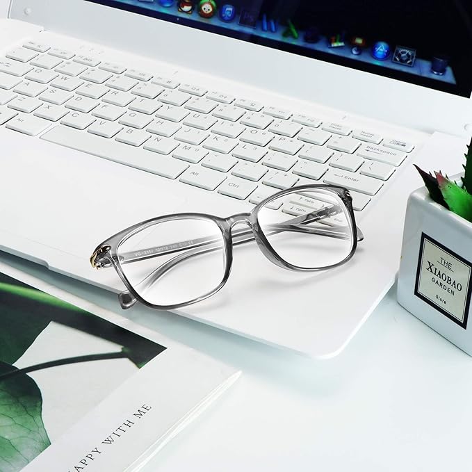 VisionGlobal Blue Light Blocking Glasses for Women Men, Stylish Square Frame(Clear Gray,No Magnification)