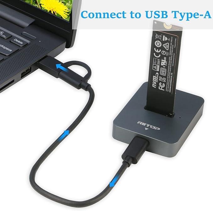 RIITOP M.2 to USB Docking Station, NVMe to USB-C Reader Adapter for Both M.2 (M Key) NVMe SSD and (B+M Key) SATA-Based SSD Enclosure