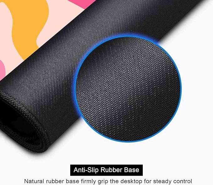 Pink Abstract Wave Desk Pads, Swirl Pattern Boho Large Gaming Mouse Pad, Extra Large Mousepad, Aesthetic Desktop Mat for Laptop Work Home Decor, Non-Slip Rubber Computer Pad, 31.5 X 11.8 in