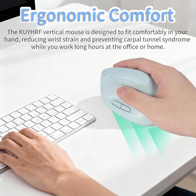 Bluetooth Wireless Vertical Mouse - Ergonomic Design, Rechargeable with Type-C, Silent Operation for Office and Home Use, Ideal for Professionals & Students (Green)