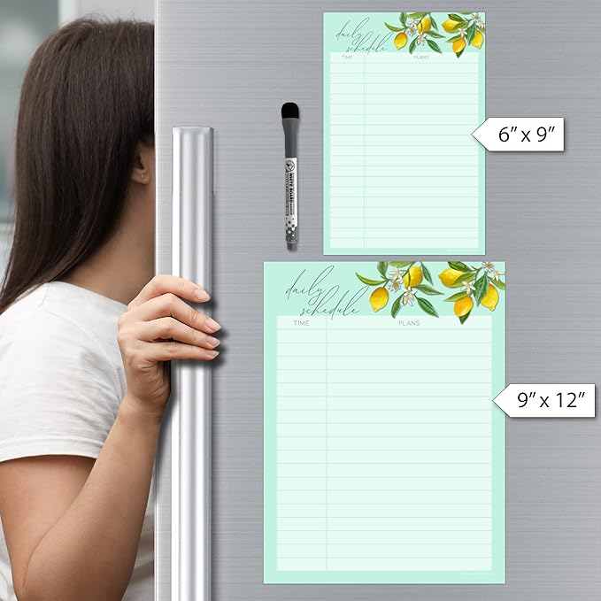 Dry Erase Daily Schedule Planner Sticker Decal by Glassboard Studio | Removable & Reusable | Magnetic Fine-Tip Marker Included (6 x 9 inches, Vintage Lemon)