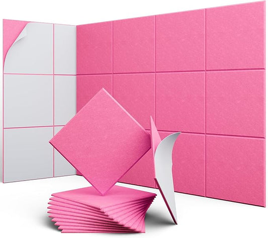 12 Pack 12" X 12" X 0.4" Acoustic Panels for Wall Sound Absorbing, Square Self-Adhesive Sound Panel, High Density Suitable for Multiple Scenarios(Peach Pink)