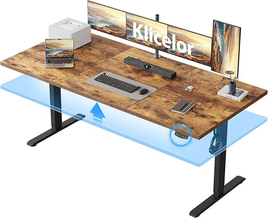 Klicelor 71 Inch Large Electric Standing Desk, Height Adjustable Office Desk, Sit Stand Up Computer Gaming Desk with Memory Preset, Three-Piece Desktop, Rustic Brown