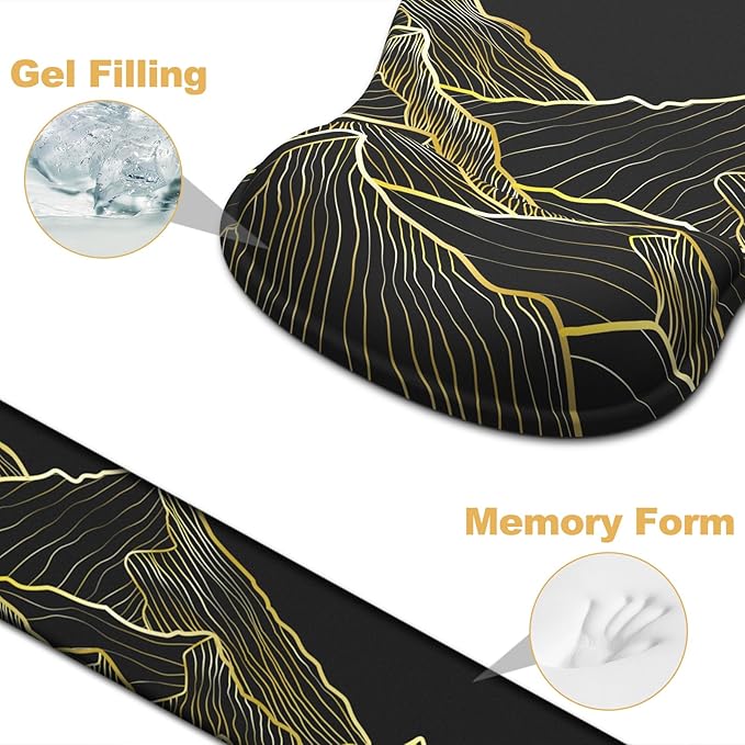 Ergonomic Mouse Pad with Wrist Rest and Keyboard Wrist Rest, Gel Mousepad and Wrist Rest for Computer Keyboard, Pain Relief, Non-Slip PU Base, Black Mouse Pad with Wrist Support for Gaming, Mountain