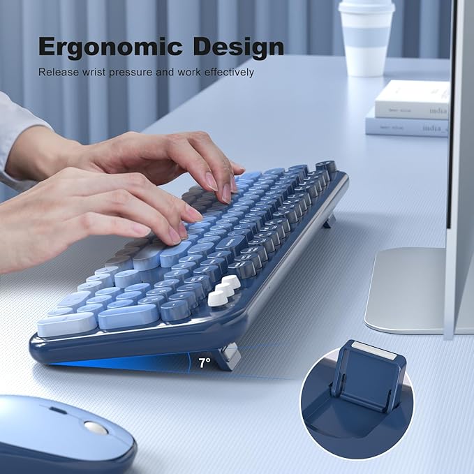MOFII Wireless Keyboard and Mouse Combo - Sea-Blue Gradient Full-Sized Plug and Play Colorful Computer Keyboards - 104 Keys Round Keycap USB 2.4G Cute Keyboard for Windows/Laptop/Mac/Desktop/PC