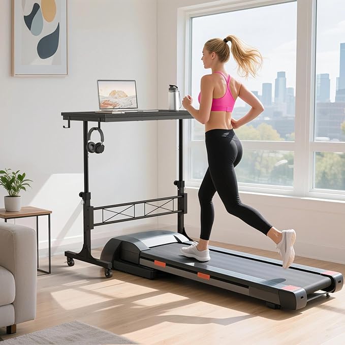 Small Portable Rolling Standing Desk - 32 Inch Adjustable Height Mobile Teacher Podium on Wheels for Classroom, Stand Up Desks for Treadmill Walking Pad, Couch Sofa Side Laptop Table, Black
