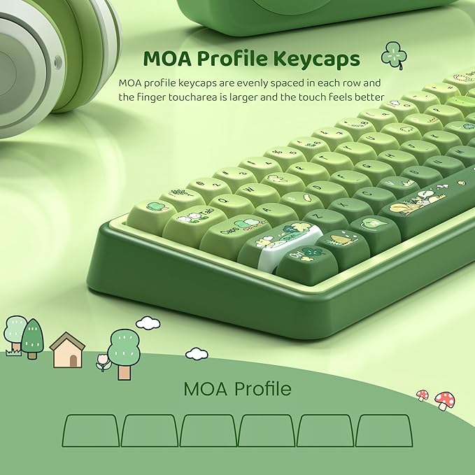 dagaladoo Matcha Green Frog Cute Keycap Set, PBT Custom Keyboard caps 60% 75% 100%,dye Sublimation,MOA Profile keycaps for Mechanical Keyboard, Compatible with ANSI/ISO,TKL, Full-Sized Layout
