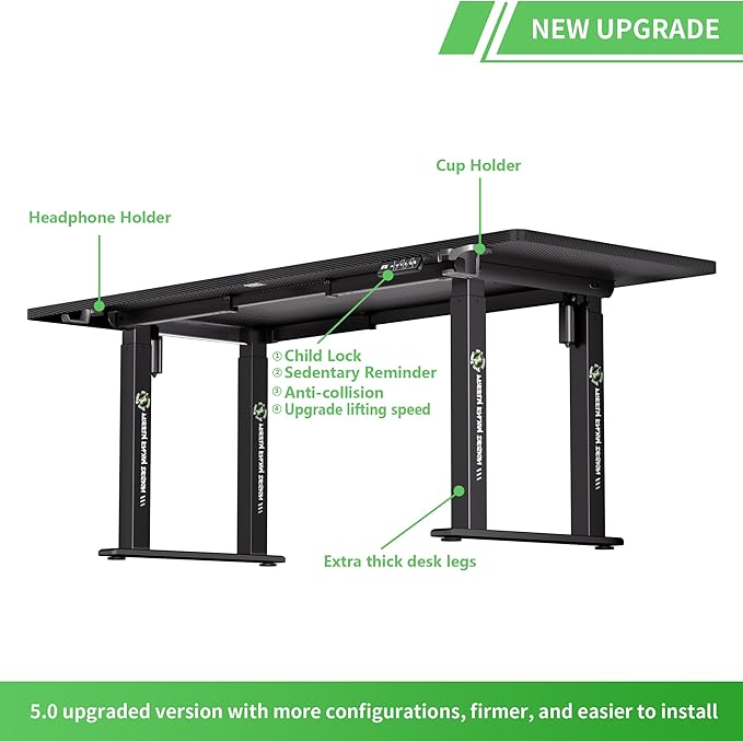 X-Win Electric Height Adjustable Standing Desk, 71" x 29.5" 4-Leg Ergonomic Sit to Stand for Home Office, Powerful Dual Motor Work Surface, Carbon Fiber Textured Black