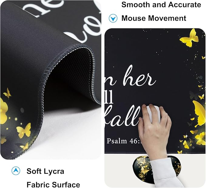 Keyboard Wrist Rest + Mouse Pad with Wrist Support + Desk Mat + Coaster 4 in 1 Set,Desk Matt for Desktop,Cute Large Gaming Ergonomic Mousepad for Computer Laptop Office Home Decor-Gold Butterfly