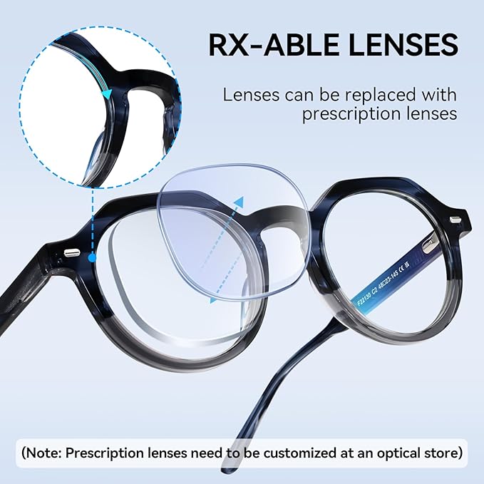 Dollger Blue Light Blocking Glasses For Woman Men Thick Frame Round Non-Prescription Glasses, For Computer Work Gaming,
