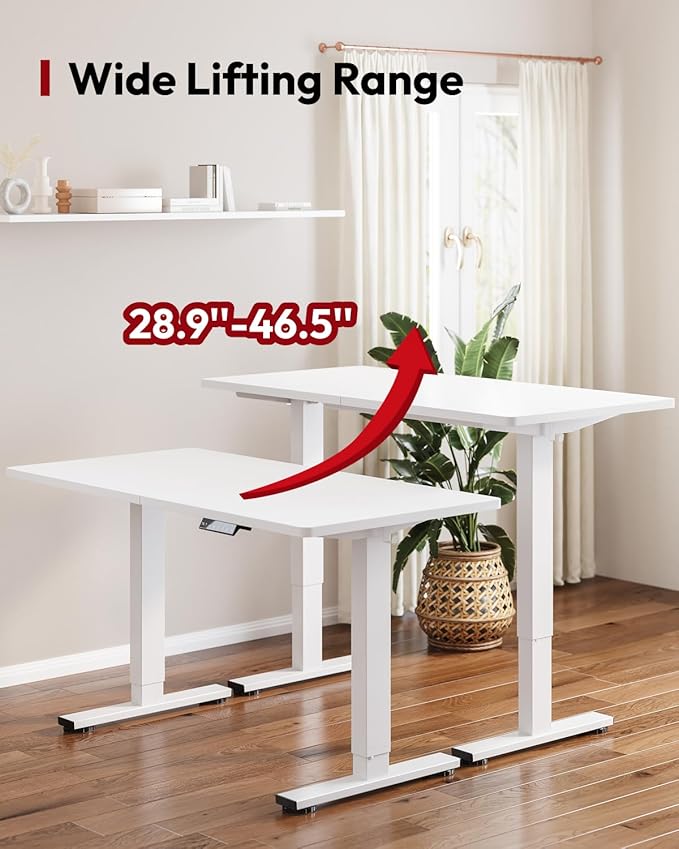 SANODESK Height Adjustable Electric Standing Desk 63x24 Inches, Sit Stand Desk with Splice Board for Home Office, Ergonomic Computer Workstation, Study & Gaming, White Frame/White Top