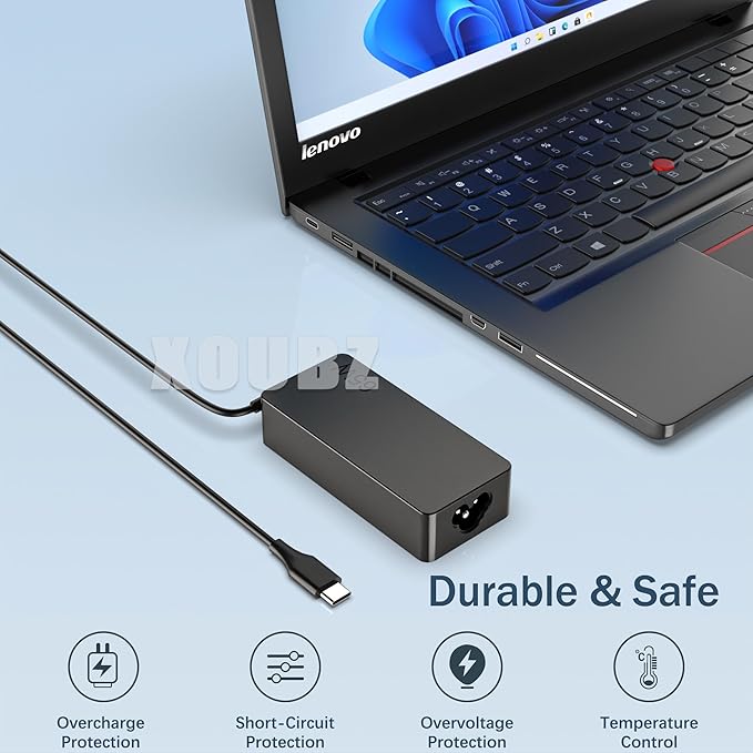 XOUBZ 65W USB C Laptop Charger Compatible with Lenovo ThinkPad Yoga Chomebook and More USB Type C Power Adapter