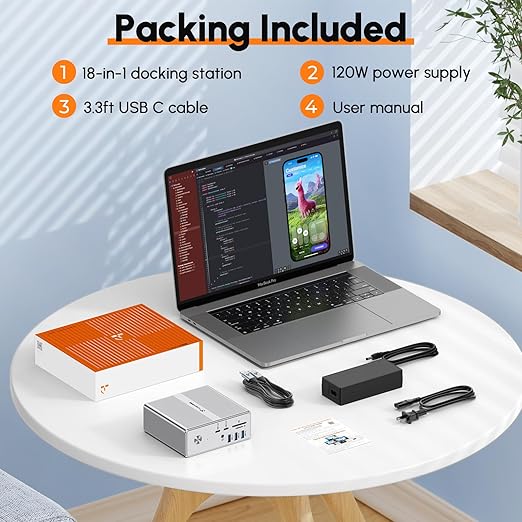 TobenONE DisplayLink Docking Station Triple Monitor with 120W Power Adapter, Triple 4K Display for MacBook Pro/Air, Thunderbolt 4/3, USB-C Windows(3X HDMI, 3X DP, 2xUSB-C, 4xUSB 3.2, SD/TF)