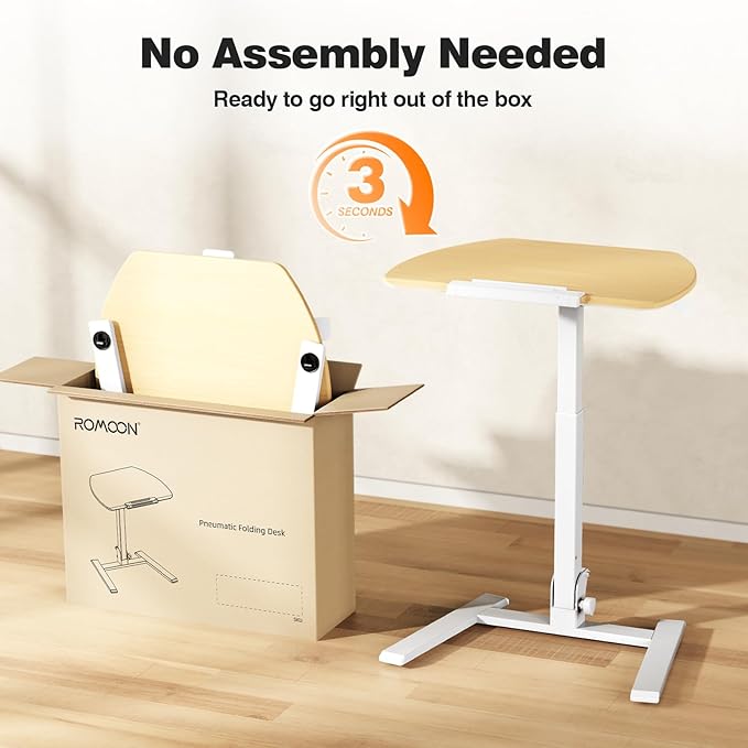 ROMOON Foldable Small Standing Desk with No-Assembly Design, Rolling Height-Adjustable Sit-Stand Table with Wheels, Space-Saving Portable Laptop Cart for Home Office and Small Space (Natural Oak)