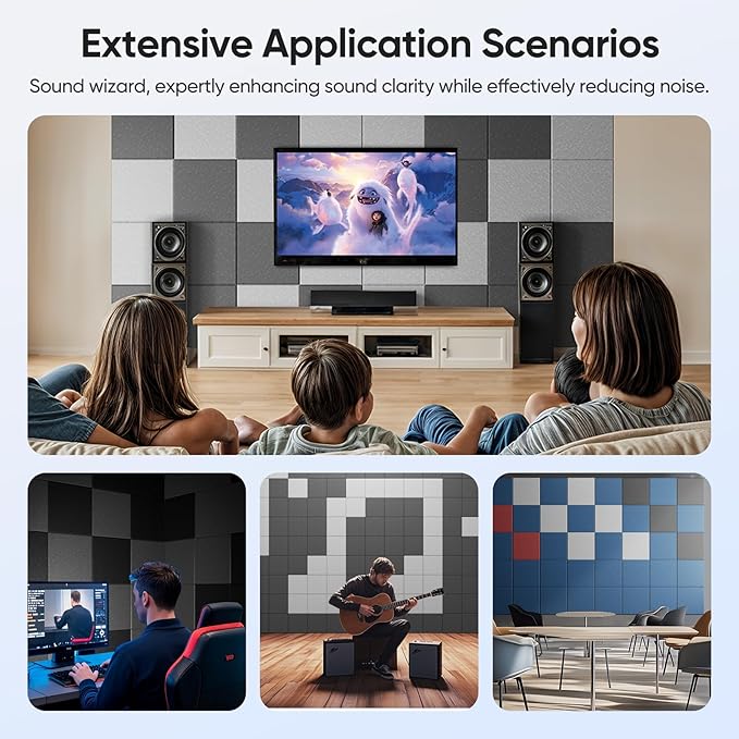 12 Pack 12" X 12" X 0.4" Acoustic Panels for Wall Sound Absorbing, Square Self-Adhesive Sound Panel, High Density Suitable for Multiple Scenarios(Snow White)