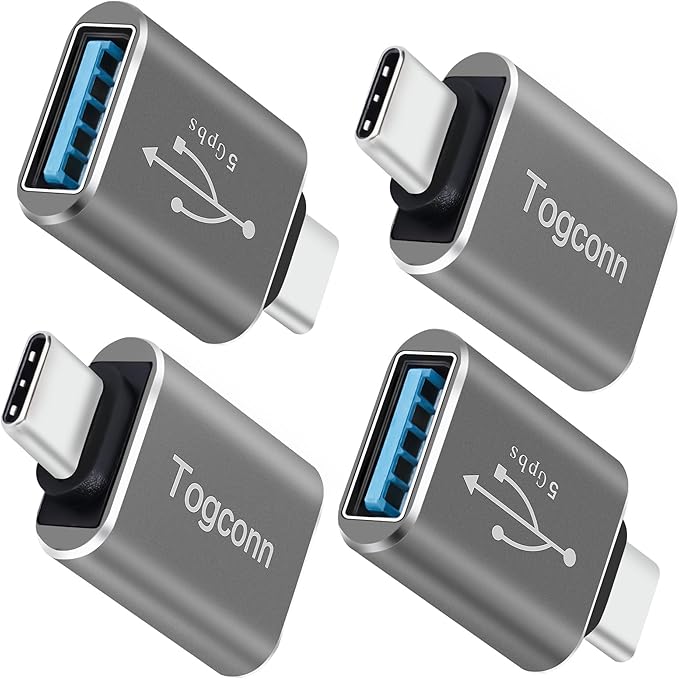 USB-C to USB A Adapter (4 Pack), [Slim Design, Side-by-Side Use] USB Type-C to A OTG Converter, USB C (Male) to USB A 2.0 (Female) Connector for MacBook Pro, iPhone 15, iPad Pro, Galaxy S23, Dell XPS