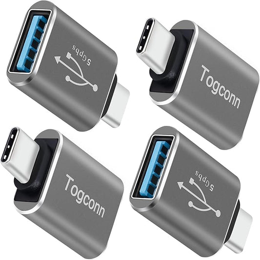 USB-C to USB A Adapter (4 Pack), [Slim Design, Side-by-Side Use] USB Type-C to A OTG Converter, USB C (Male) to USB A 2.0 (Female) Connector for MacBook Pro, iPhone 15, iPad Pro, Galaxy S23, Dell XPS