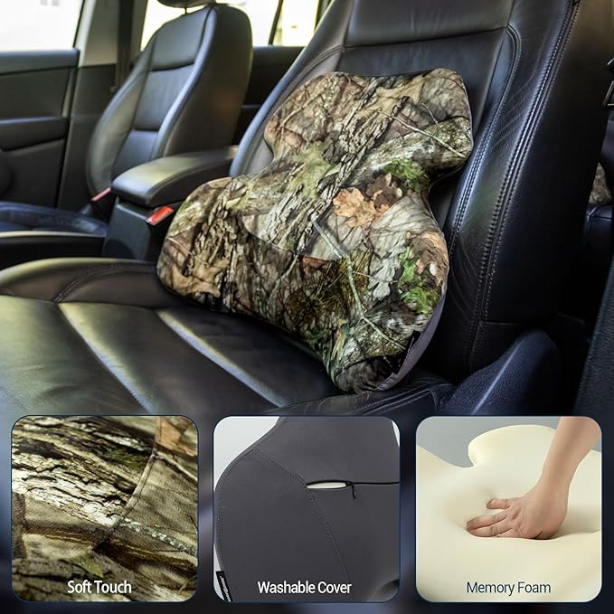 Lumbar Back Support Pillow for Car - Back Support for Medium to Large Vehicles - Soft Memory Foam Car Seat Cushion - Camouflage Back Pain Relief for Office Chair, Gaming Chair, Recliner, Mossy Oak