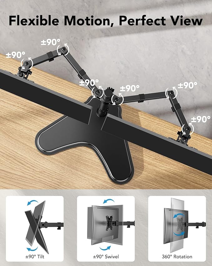 HUANUO 32 inches Dual Monitor Stand up to 17.6lbs per Arm, High-Grade Aluminum Free Standing Dual Monitors Mount for 2 Screens. Fully Adjustable Dual Monitor Stand for Desk with Tilt, Swivel, Rotation