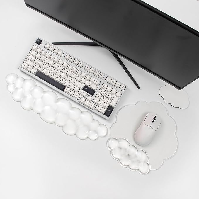 Keyboard Wrist Rest Set - Ergonomic Cloud Mouse Pad with Gel Wrist Rest Support and Cosater, Cute Office Accessories for Computer/Latop/Home/Office