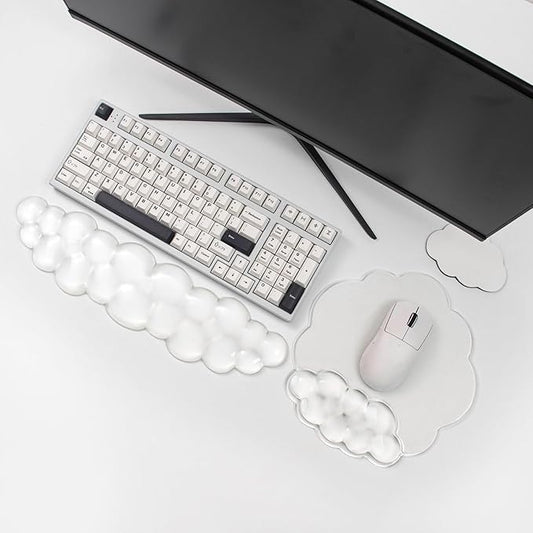 Keyboard Wrist Rest Set - Ergonomic Cloud Mouse Pad with Gel Wrist Rest Support and Cosater, Cute Office Accessories for Computer/Latop/Home/Office