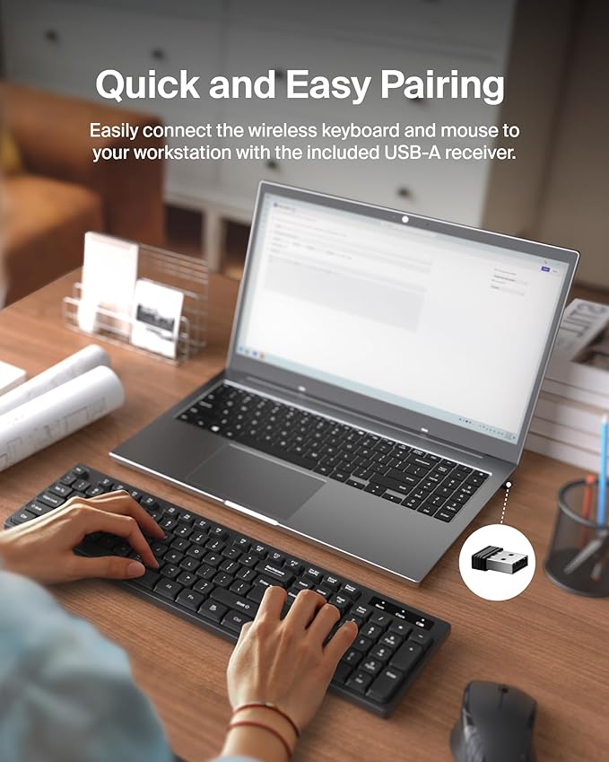 Belkin Wireless Keyboard and Mouse with USB-A Receiver - Keyboard Set w/Wireless Mouse, Ergonomic Design for Home, Office, Desk, Compatible with Laptop, PC, Windows - Batteries Included - Black