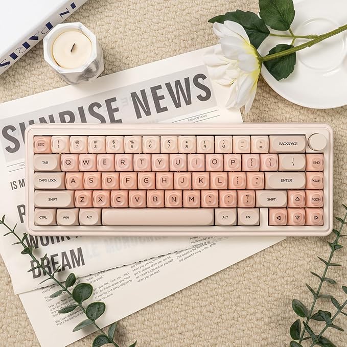 Sumgsn 132 Keys PBT Pink Jelly Keycaps MOA Profile Keycaps Set Comaptible with 61/64/87/104/108 Cherry Mx Switches Mechanical Keyboards (Only Keycaps)