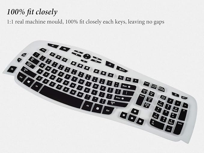 Keyboard Cover Skin for Logitech MK570 K350 MK550 Wireless Wave Keyboard, Ultra Thin Silicone Logitech MK570 Keyboard Protector-Black