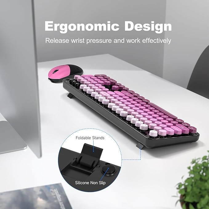 KNOWSQT Wireless Keyboard and Mouse Combo - Blackpink-Gradient Colorful 2.4G Typewriter Full-Size Cute Keyboards - USB Receiver Plug and Play, for Computer, PC, Laptop, Desktop, Windows