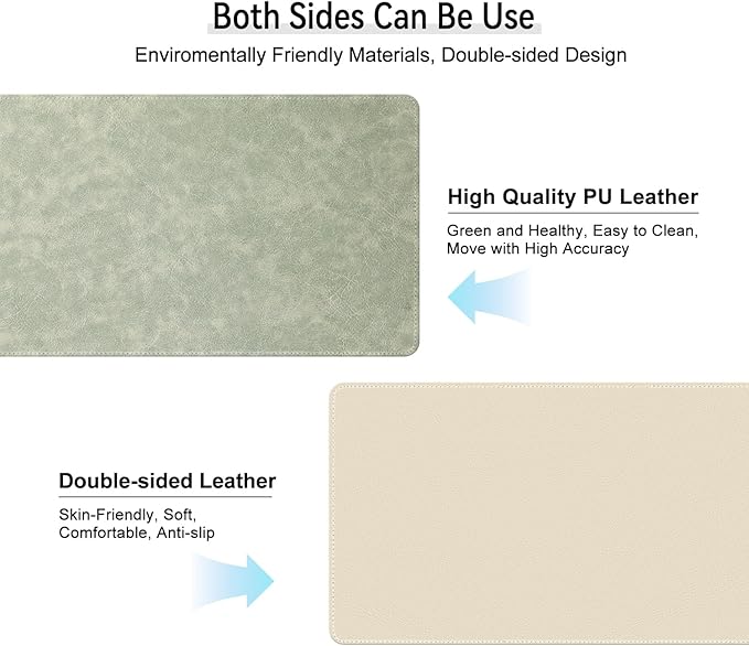 Imitation Crazy Horse Leather Desk Mat - Waterproof Desk Pad - Ideal for Large Mouse Pad and Desk Mats on Top of Desks (Light Green+White, 33"*13")