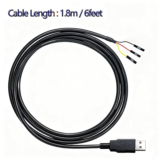 6 Feet USB to TTL-232R-RPI 3.3V Adapter Cable, FT232 USB to TTL Serial UART Cable, TX RX Signal 3 Pin 3v3 Level Signal 2.54mm Dupont Female Header Windows Linux MAC OS