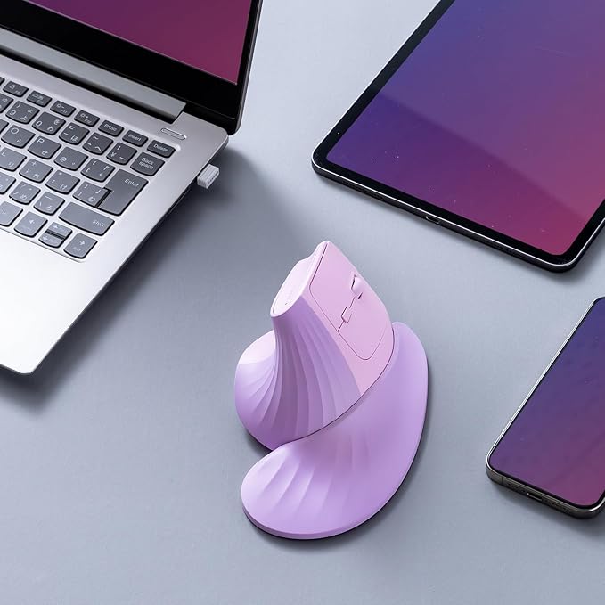 SANWA Wireless Ergonomic Mouse for Large Hands, Silent Click Vertical Mice with Removable Wrist Rest, 1000-4000 DPI, 3-Device (2.4G + 2 Bluetooth 5.4), Compatible with Mac, Windows, Laptop, PC, Purple