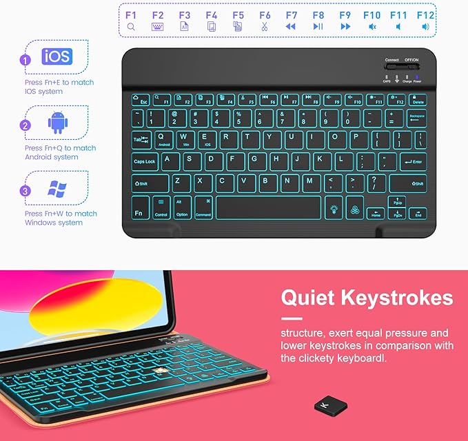 VIKESI Keyboard Case for iPad (A16,2025) 11th Generation/iPad 10th Generation Case (10.9" 2022), Premium Leather Smart Cover, Built-in Breathing Light, Function Row, Card Slots - Watermelon red