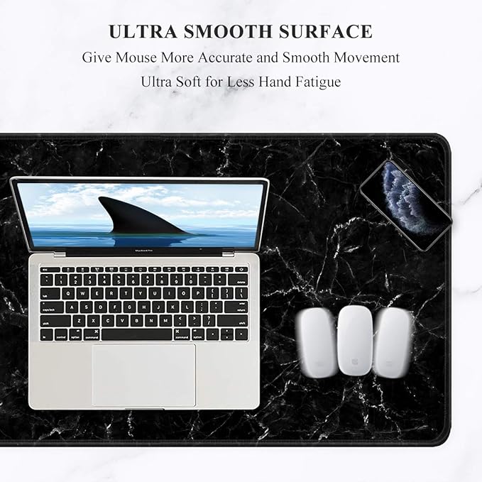 Auhoahsil Large Mouse Pad, Full Desk XXL Extended Gaming Mouse Pad 35" X 15", Waterproof Desk Mat with Stitched Edges, Non-Slip Laptop Computer Keyboard Mousepad for Office and Home, Marble Design
