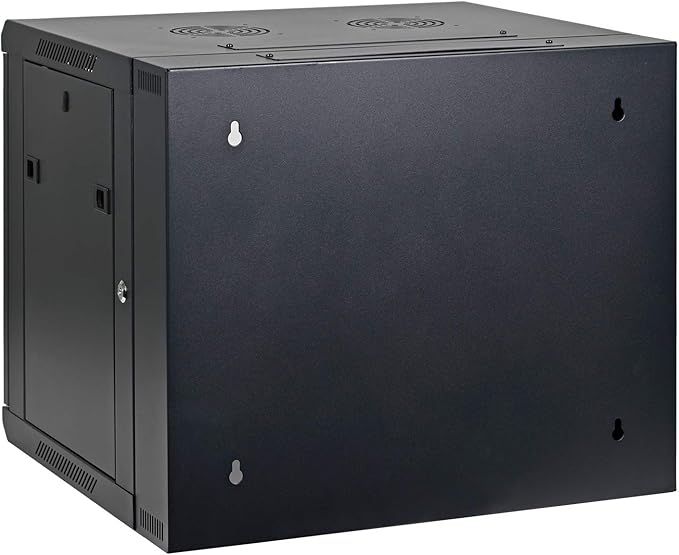 AEONS 9U Professional Wall Mount Server Cabinet Enclosure Double Section Hinged Swing Out 19-Inch Server Network Rack with Locking Glass Door Black (Fully Assembled)