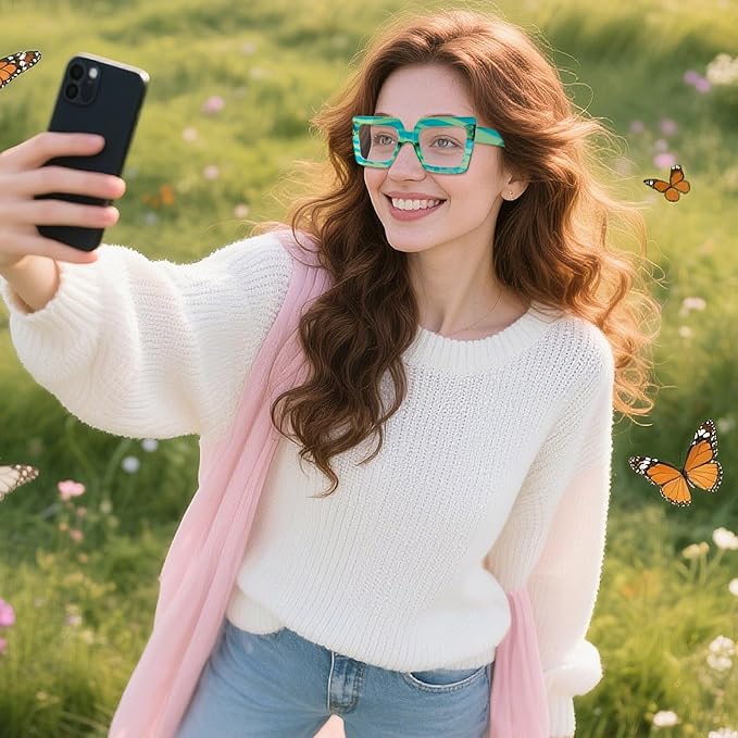 hoyuwak Oversized Square Blue Light Glasses Big Frame Computer Eyewear Thick Fashion Clear Glasses for Women Fashion