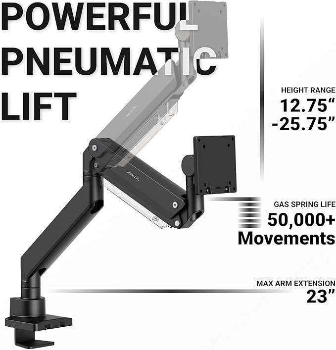 Hexcal Heavy Duty Monitor Arm for 57" Ultrawide Screens, Support up to 59.4 lbs, Full Motion Desk Mount with Quick Release VESA (75/100/200mm), C-Clamp & Grommet Base, Space-Saving Design