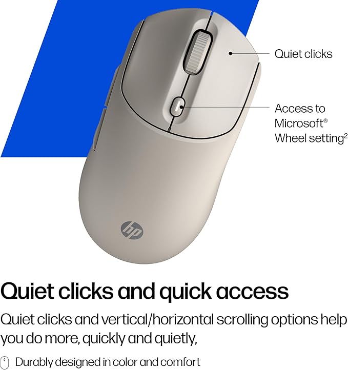 HP 400 Quiet Wireless Mouse, Dual Bluetooth & 2.4GHz, Soft Silicone, Quiet Clicks, Microsoft Wheel, 24-Month Battery, 6000 DPI, Ambidextrous, Eco-Friendly Design, Multi-OS, Maple