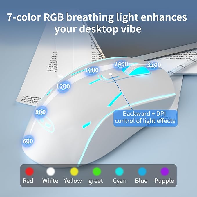 Camiysn Wire Gaming Keyboard, 7 Colorful Rainbow Backlight Classic Gaming Keyboard (BlueWhite-Set)
