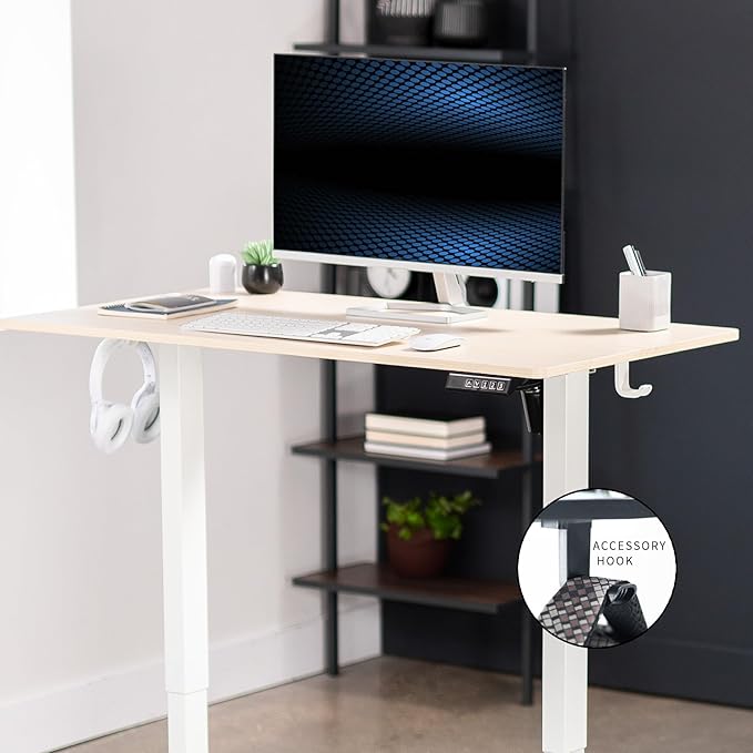 VIVO Electric 44 x 24 in Standing Desk, Memory Height Adjustment, Light Wood Top White Frame, DESK-E144C